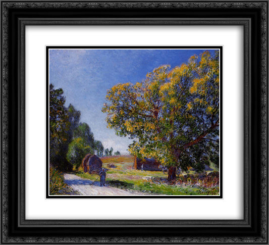 Fields around the Forest 22x20 Black Ornate Wood Framed Art Print Poster with Double Matting by Sisley, Alfred