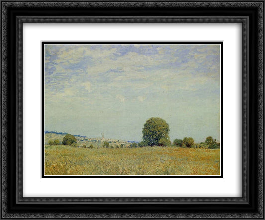 Fields at Saint Cloud 24x20 Black Ornate Wood Framed Art Print Poster with Double Matting by Sisley, Alfred