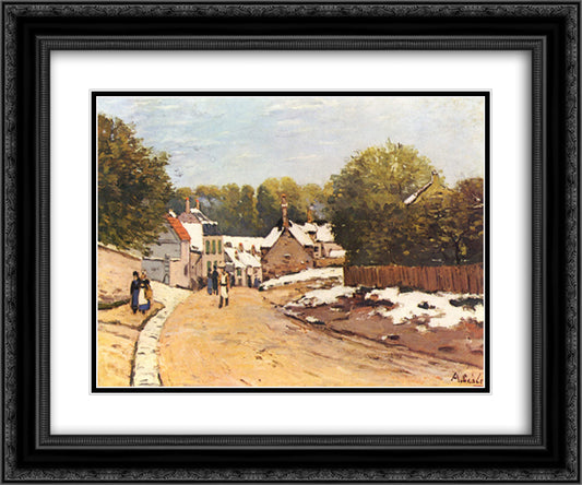 First Snow in Louveciennes 24x20 Black Ornate Wood Framed Art Print Poster with Double Matting by Sisley, Alfred