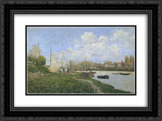 Fishermen mending nets 24x18 Black Ornate Wood Framed Art Print Poster with Double Matting by Sisley, Alfred