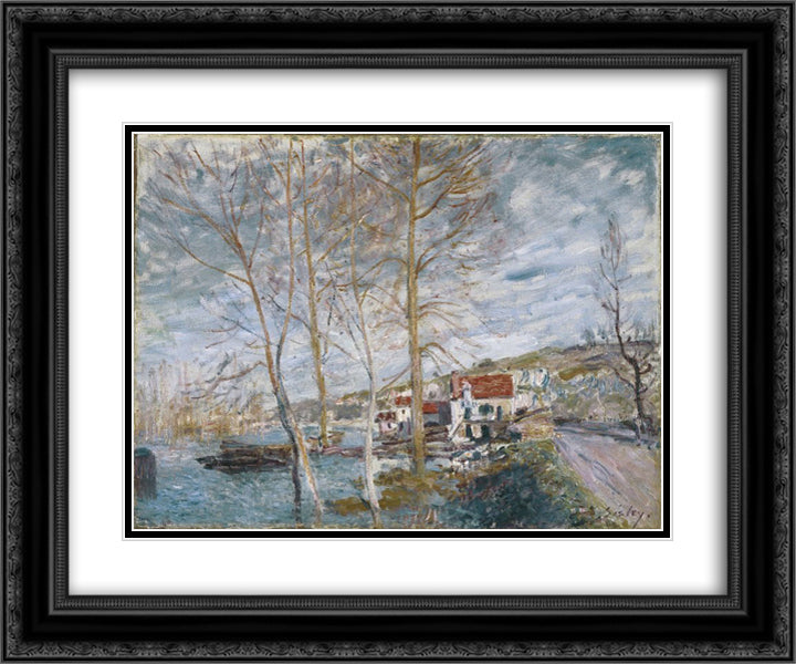 Flood at Moret 24x20 Black Ornate Wood Framed Art Print Poster with Double Matting by Sisley, Alfred