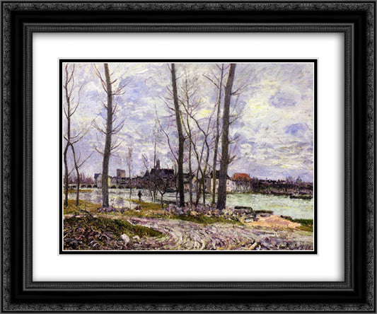 Flood at Moret sur Loing 24x20 Black Ornate Wood Framed Art Print Poster with Double Matting by Sisley, Alfred