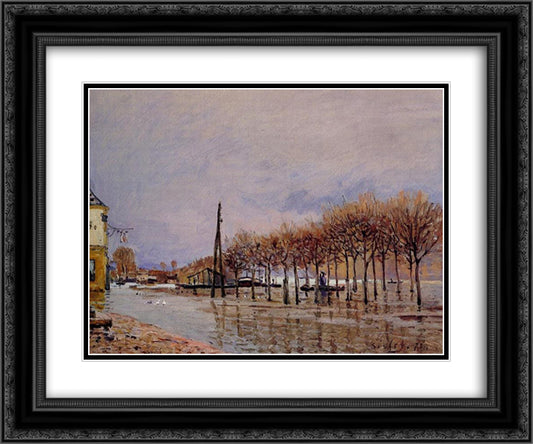 Flood at Port Marly 24x20 Black Ornate Wood Framed Art Print Poster with Double Matting by Sisley, Alfred