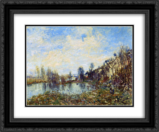 Flooded Field 24x20 Black Ornate Wood Framed Art Print Poster with Double Matting by Sisley, Alfred