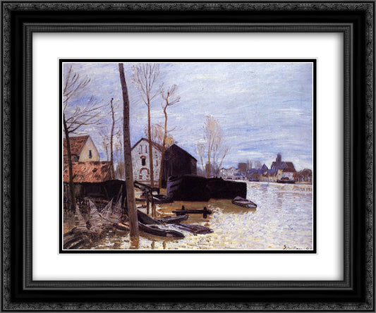 Flooding at Moret 24x20 Black Ornate Wood Framed Art Print Poster with Double Matting by Sisley, Alfred