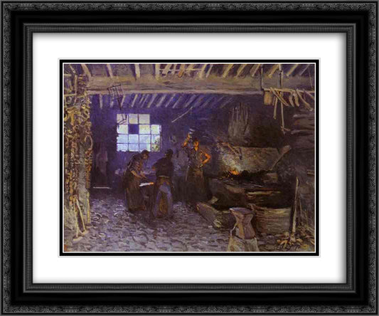 Forge at Marly le Roi 24x20 Black Ornate Wood Framed Art Print Poster with Double Matting by Sisley, Alfred