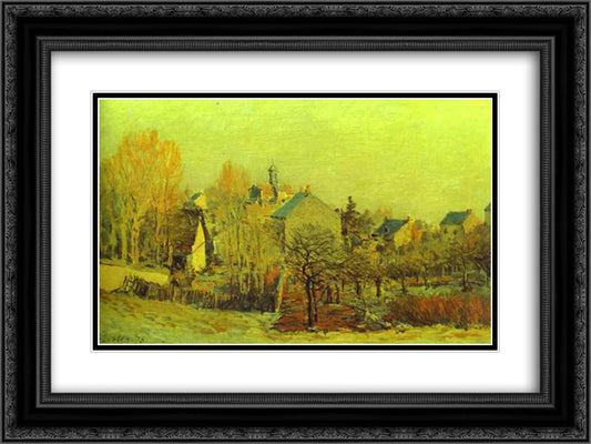 Frost in Louveciennes 24x18 Black Ornate Wood Framed Art Print Poster with Double Matting by Sisley, Alfred