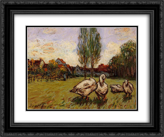 Geese 24x20 Black Ornate Wood Framed Art Print Poster with Double Matting by Sisley, Alfred