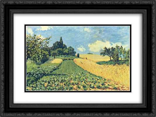 Grain fields on the hills of Argenteuil 24x18 Black Ornate Wood Framed Art Print Poster with Double Matting by Sisley, Alfred