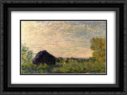 Haystack 24x18 Black Ornate Wood Framed Art Print Poster with Double Matting by Sisley, Alfred