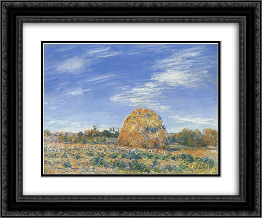 Haystacks in Moret in October 24x20 Black Ornate Wood Framed Art Print Poster with Double Matting by Sisley, Alfred