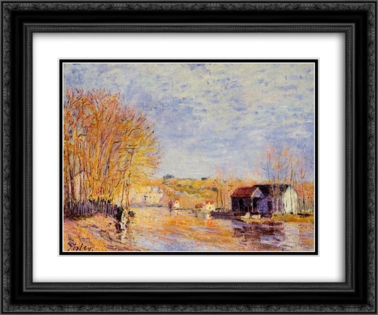 High Waters at Moret sur Loing 24x20 Black Ornate Wood Framed Art Print Poster with Double Matting by Sisley, Alfred