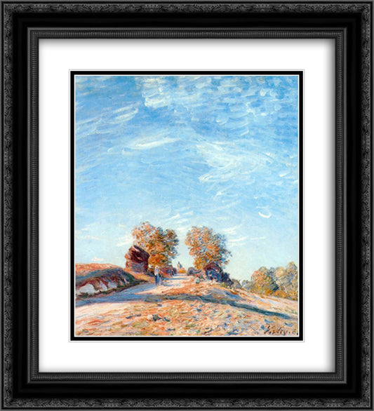 Hill Path in Sunlight 20x22 Black Ornate Wood Framed Art Print Poster with Double Matting by Sisley, Alfred