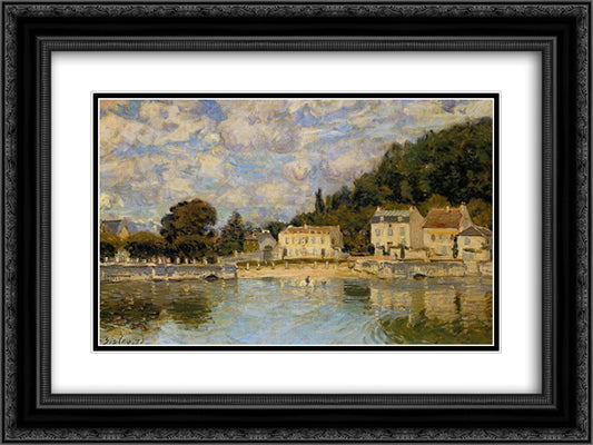 Horses being Watered at Marly le Roi 24x18 Black Ornate Wood Framed Art Print Poster with Double Matting by Sisley, Alfred