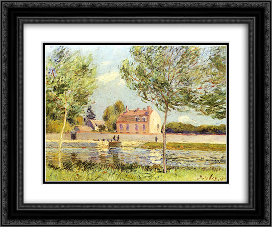 Houses on the banks of the Loing 24x20 Black Ornate Wood Framed Art Print Poster with Double Matting by Sisley, Alfred