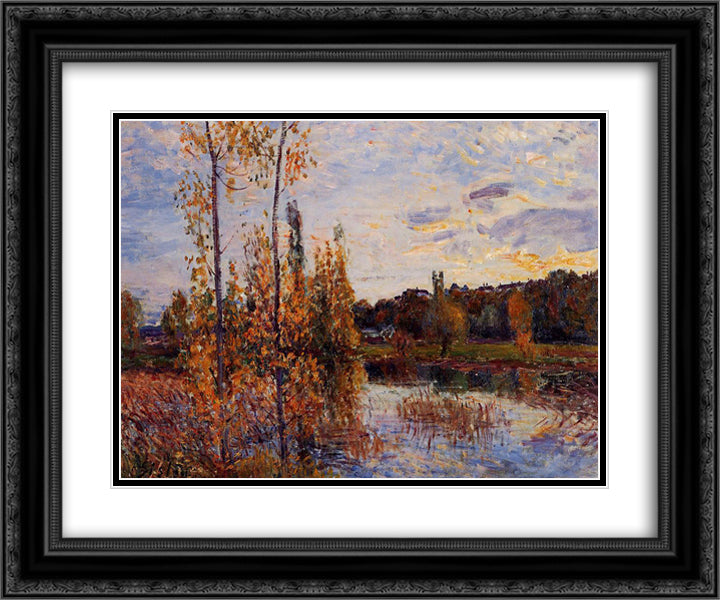 L Etang de Chevreuil 24x20 Black Ornate Wood Framed Art Print Poster with Double Matting by Sisley, Alfred