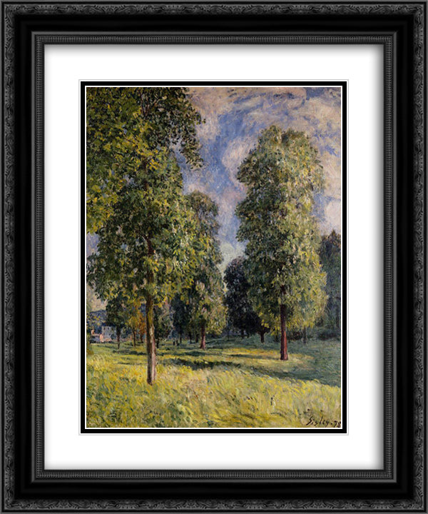 Landscape at Sevres 20x24 Black Ornate Wood Framed Art Print Poster with Double Matting by Sisley, Alfred