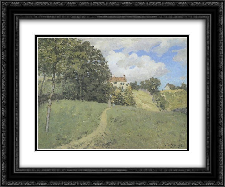 Landscape with Houses 24x20 Black Ornate Wood Framed Art Print Poster with Double Matting by Sisley, Alfred