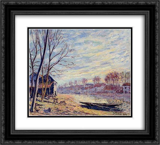 Matrat Cottages 22x20 Black Ornate Wood Framed Art Print Poster with Double Matting by Sisley, Alfred