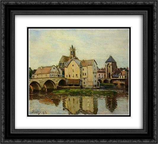 Moret sur Loing, Morning 22x20 Black Ornate Wood Framed Art Print Poster with Double Matting by Sisley, Alfred