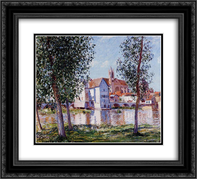 Moret sur Loing 22x20 Black Ornate Wood Framed Art Print Poster with Double Matting by Sisley, Alfred