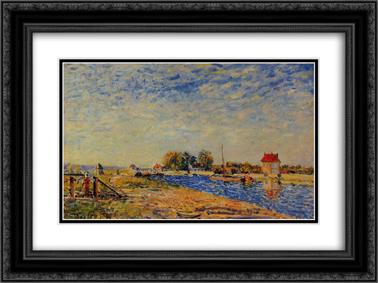 Morning Sun, Saint Mammes 24x18 Black Ornate Wood Framed Art Print Poster with Double Matting by Sisley, Alfred
