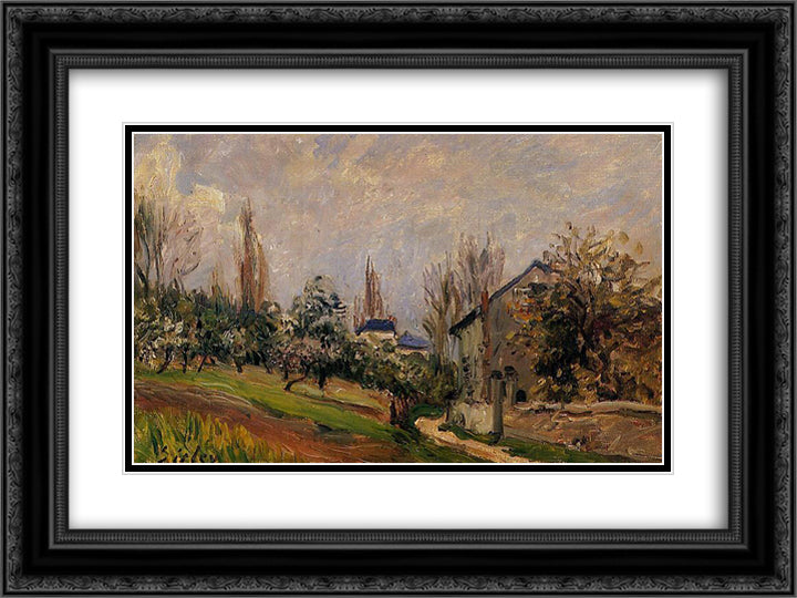 Near Moret 24x18 Black Ornate Wood Framed Art Print Poster with Double Matting by Sisley, Alfred
