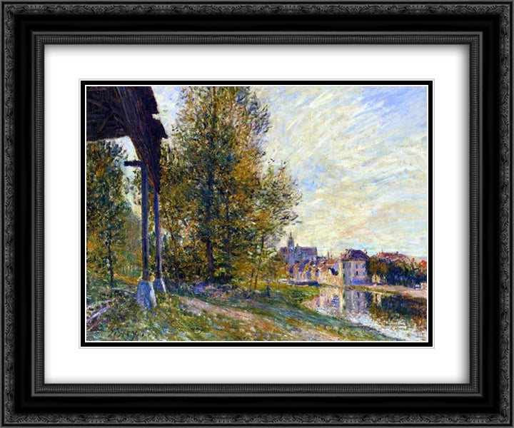 Near Moret sur Loing 24x20 Black Ornate Wood Framed Art Print Poster with Double Matting by Sisley, Alfred