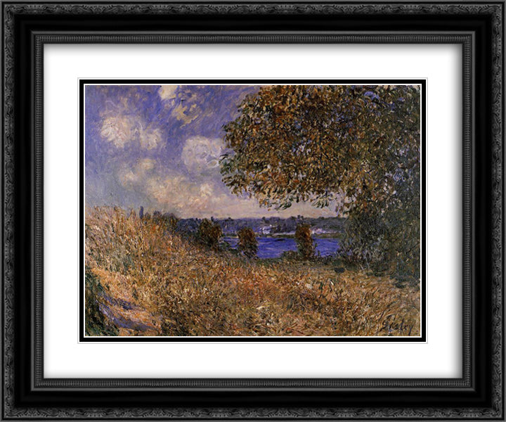 Near the Bank of the Seine at By 24x20 Black Ornate Wood Framed Art Print Poster with Double Matting by Sisley, Alfred