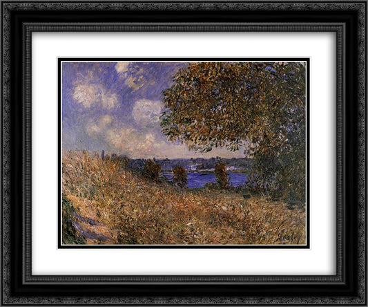 Near the Bank of the Seine at By 24x20 Black Ornate Wood Framed Art Print Poster with Double Matting by Sisley, Alfred