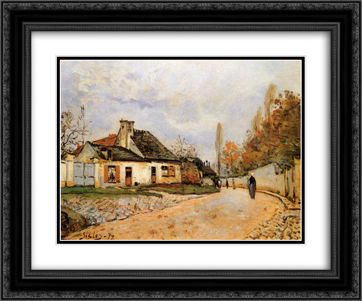 Neighborhood Street in Louveciennes (Rue de Village (Voisins to Louveciennes)) 24x20 Black Ornate Wood Framed Art Print Poster with Double Matting by Sisley, Alfred
