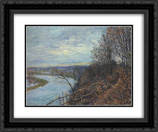 November Afternoon 24x20 Black Ornate Wood Framed Art Print Poster with Double Matting by Sisley, Alfred