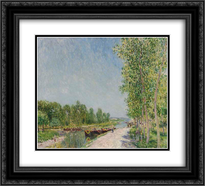 On the Banks of the Loing Canal 22x20 Black Ornate Wood Framed Art Print Poster with Double Matting by Sisley, Alfred