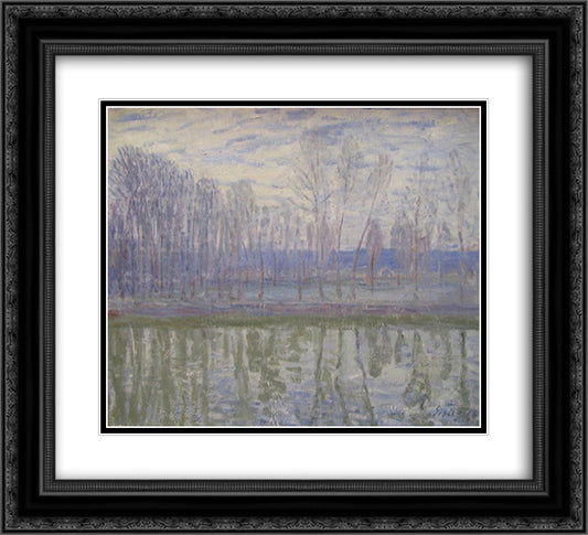 On the Banks of the River Loing 22x20 Black Ornate Wood Framed Art Print Poster with Double Matting by Sisley, Alfred
