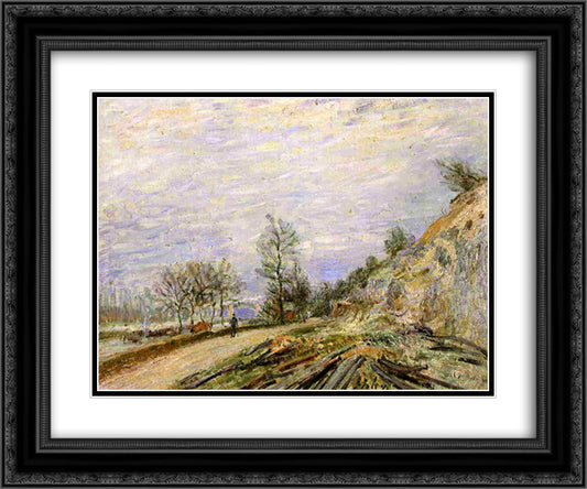 On the Road from Moret 24x20 Black Ornate Wood Framed Art Print Poster with Double Matting by Sisley, Alfred