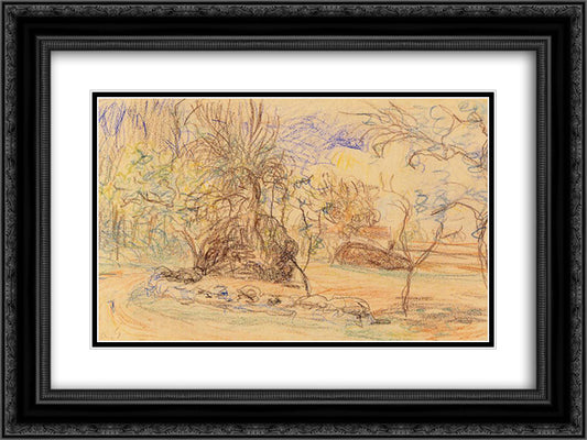 Orchard 24x18 Black Ornate Wood Framed Art Print Poster with Double Matting by Sisley, Alfred