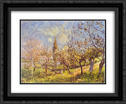Orchard in spring 24x20 Black Ornate Wood Framed Art Print Poster with Double Matting by Sisley, Alfred