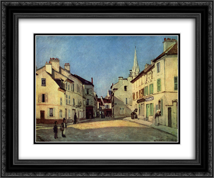 Platz in Argenteuil 24x20 Black Ornate Wood Framed Art Print Poster with Double Matting by Sisley, Alfred