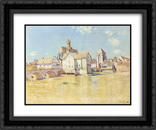 Pont de Moret dans le soleil du matin 24x20 Black Ornate Wood Framed Art Print Poster with Double Matting by Sisley, Alfred