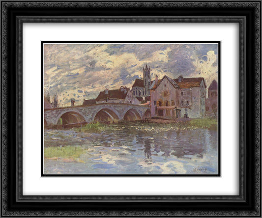 Pont de Moret sur Loing 24x20 Black Ornate Wood Framed Art Print Poster with Double Matting by Sisley, Alfred