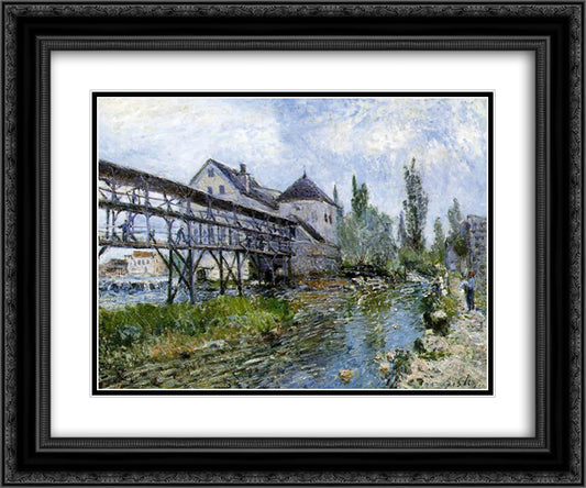 Provencher s Mill at Moret 24x20 Black Ornate Wood Framed Art Print Poster with Double Matting by Sisley, Alfred