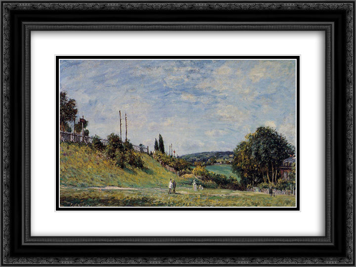 Railroad Embankment at Sevres 24x18 Black Ornate Wood Framed Art Print Poster with Double Matting by Sisley, Alfred