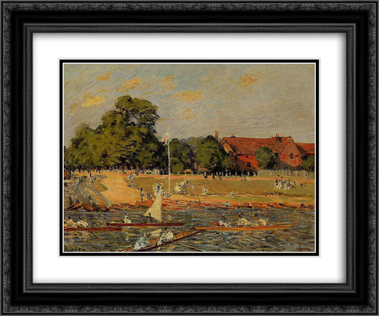 Regata at Hampton Court 24x20 Black Ornate Wood Framed Art Print Poster with Double Matting by Sisley, Alfred