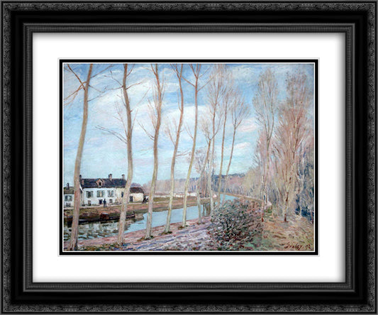 River Loing 24x20 Black Ornate Wood Framed Art Print Poster with Double Matting by Sisley, Alfred
