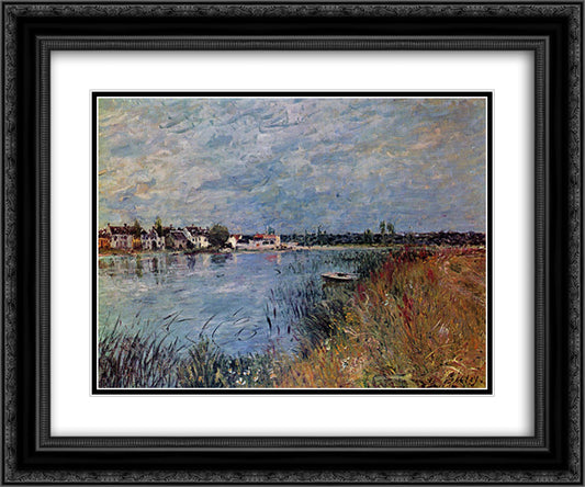 Riverbank at Saint Mammes 24x20 Black Ornate Wood Framed Art Print Poster with Double Matting by Sisley, Alfred