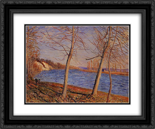 Riverbank at Veneux 24x20 Black Ornate Wood Framed Art Print Poster with Double Matting by Sisley, Alfred
