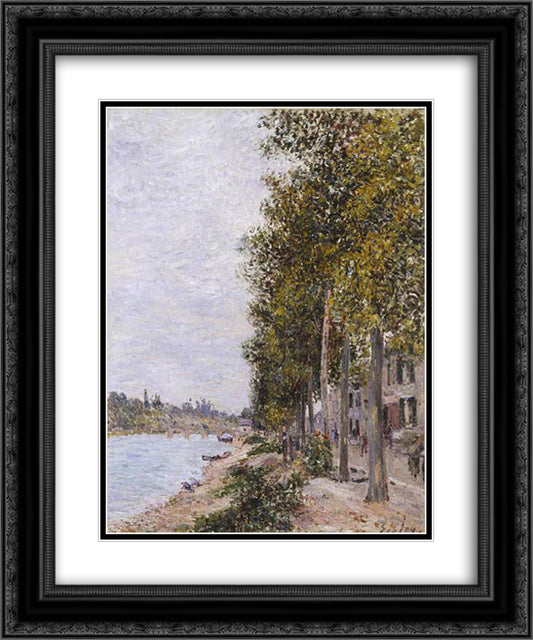 Road Along the Seine at Saint Mammes 20x24 Black Ornate Wood Framed Art Print Poster with Double Matting by Sisley, Alfred