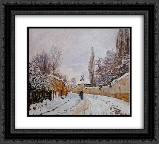 Road under Snow, Louveciennes 22x20 Black Ornate Wood Framed Art Print Poster with Double Matting by Sisley, Alfred