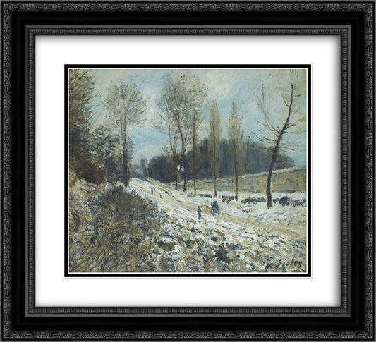 Route to Marly Le Roi in Snow 22x20 Black Ornate Wood Framed Art Print Poster with Double Matting by Sisley, Alfred