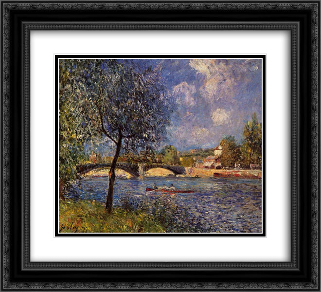 Rowers 22x20 Black Ornate Wood Framed Art Print Poster with Double Matting by Sisley, Alfred